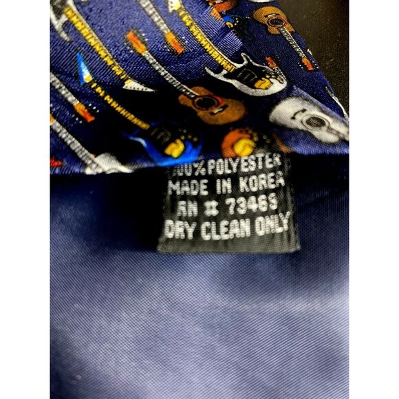 Addiction Guitar Pattern Mens Tie Classic Musicians Novelty Professional Navy - Picture 3 of 4